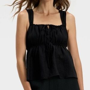 Black Sleeveless Babydoll Textured Tie Front Tank Top XS